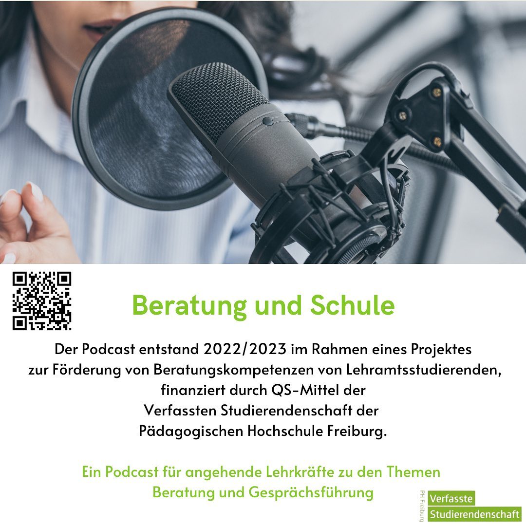 „Beratung und Schule“ ist ein Podcast für angehende Lehrer*innen zu den Themen Beratung und Gesprächsführung mit Eltern und Schüler*innen.
Hier bekommt Ihr einen Einblick in die Thematik und vertiefende Informationen zu einzelnen Themenbereichen. Die praxisnahen Folgen drehen sich u.a. um Kindeswohlgefährdung, Autismus, Beratungslehrkräfte, Lerngespräche, psychische Probleme bei Schüler*innen sowie Erfahrungen aus Forschung und Praxis.
Stream und Download unter:
https://podcast.ph-freiburg.de/series/beratung-und-schule/
Der Podcast entstand 2022/2023 im Rahmen eines Projektes zur Förderung von Beratungskompetenzen von Lehramtsstudierenden, finanziert durch QS-Mittel der Verfassten Studierendenschaft der Pädagogischen Hochschule Freiburg.
Viel Spaß beim Hören!
Barrierefreiheit: Die obere Hälfte des Bildes zeigt eine Person am Mikrofon. Die untere Hälfte beschreibt den Podcast über Beratung und Gesprächsführung.
#PHFreiburg #Podcast #BeratungundGesprächsführung #Beratung